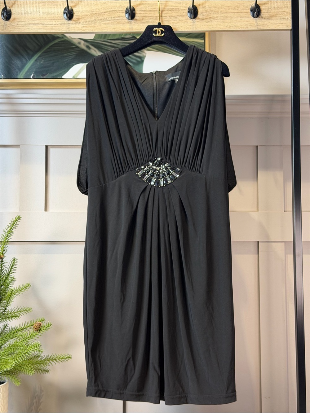 Laura Petites Black Embellished V-Neck Evening Dress 12P